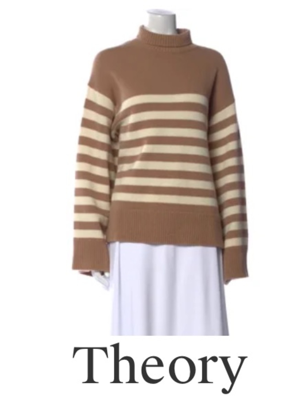 Theory Taupe and Cream Striped Cowl Neck Sweater sz M